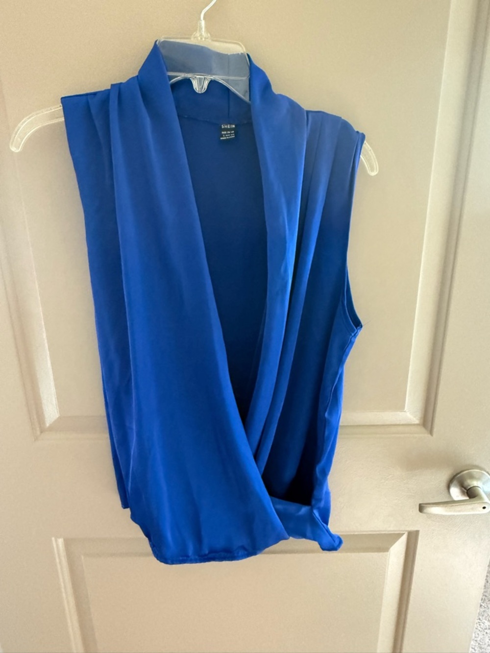 SHEIN Blue Sleeveless Draped Wrap Top